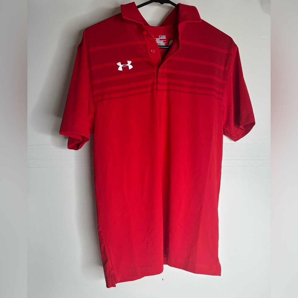 NWT Under Armour Shirt Mens S Red HeatGear Polo Golf Loose Fit Performance